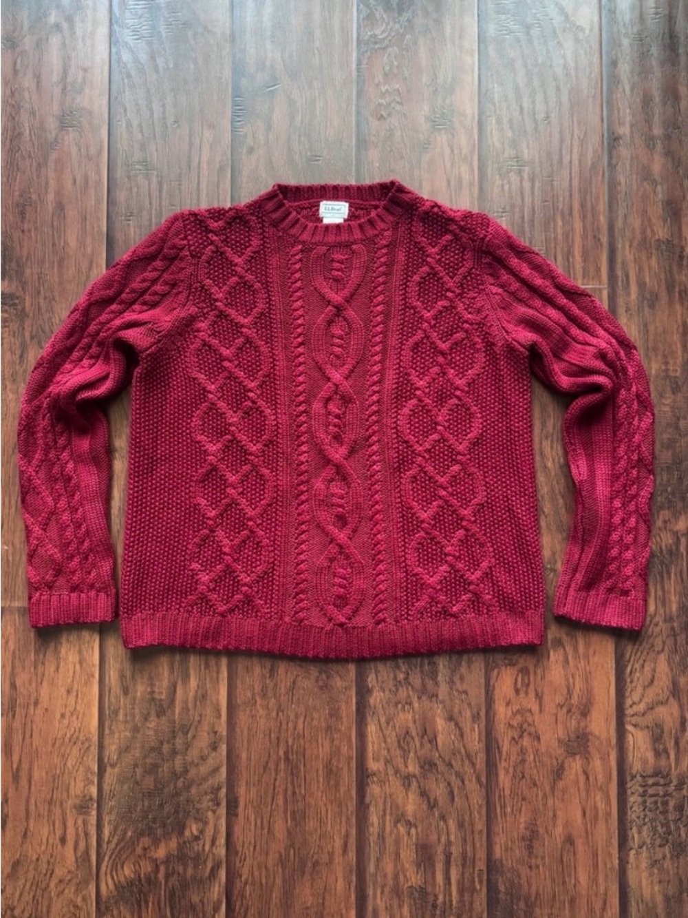 L.L. Bean Kids Red Cable Knit Sweater Boys XL Wool Blend Classic Holiday Heritag